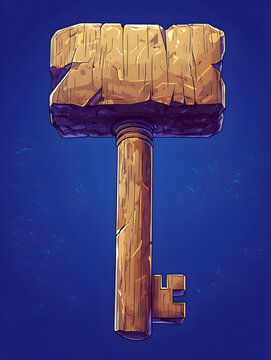 Wooden key shaped like a hammer with the word "ZUX" carved into the head.