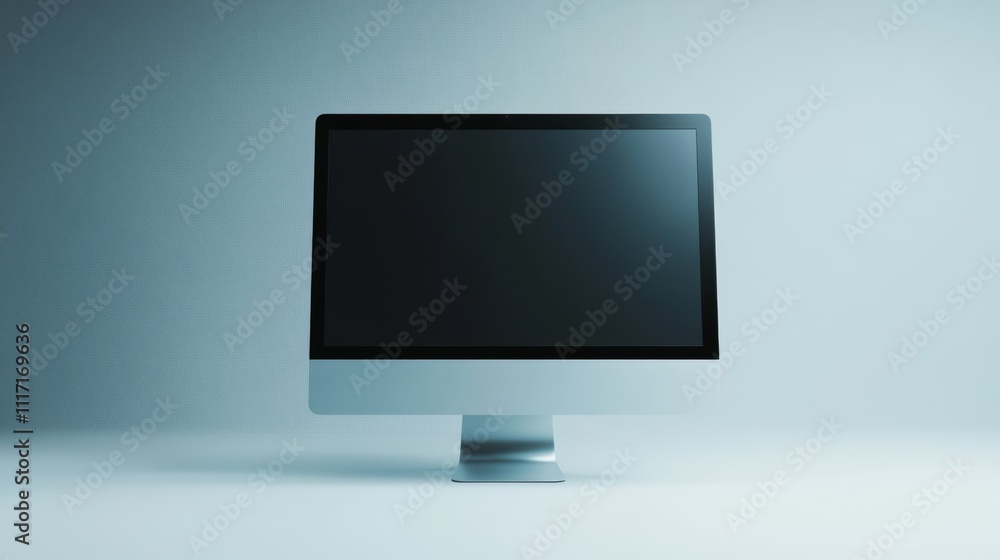Poster modern blank computer monitor on minimal desk.