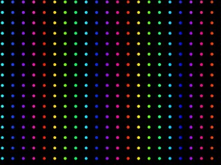 Colorful rainbow dot pattern on a black background, perfect for playful and vibrant designs.