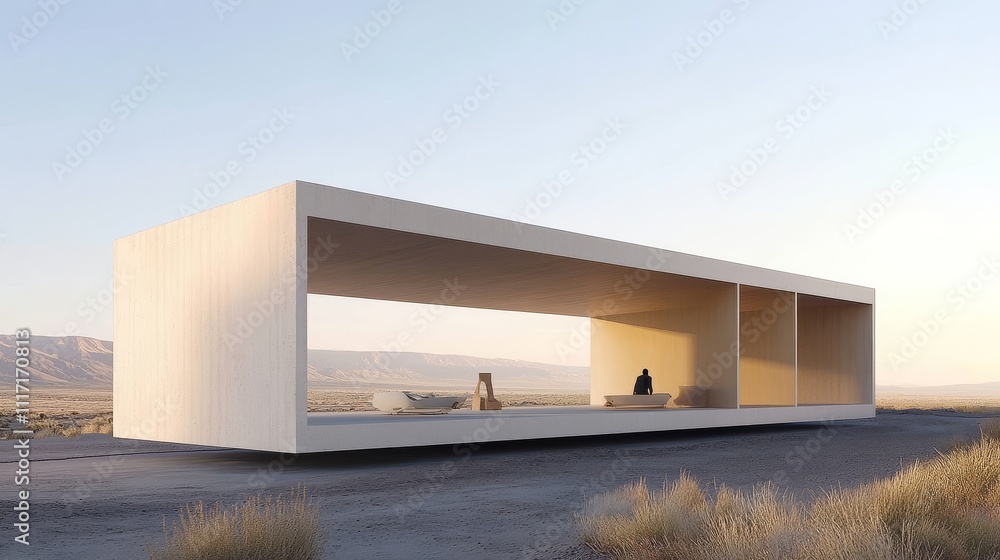 Poster modern minimalistic structure in open landscape