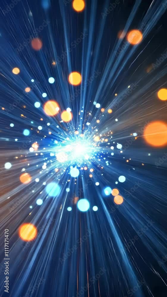 Poster dynamic explosion of colorful particles in a vibrant cosmic background