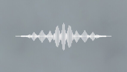 A clean, minimalist design of a soundwave in pure white on a muted gray blue background. The wave is symmetrical, with gently fading lines, creating a visual representation of soothing white noise. 