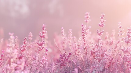 Obraz premium Lavender bushes in soft wind on pink background