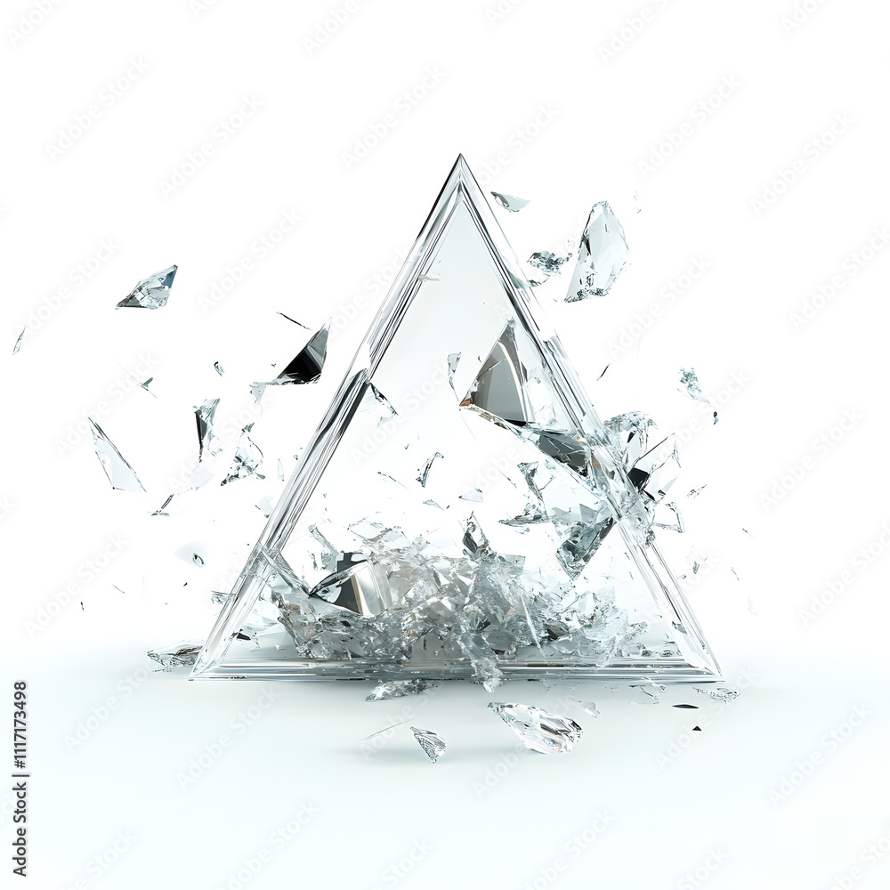 Wall mural a shattered triangle made of glass. concept of destruction and chaos. the broken pieces of glass sca