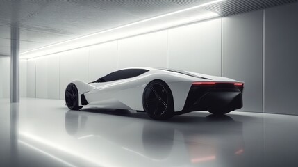 Sleek white sports car in modern garage.