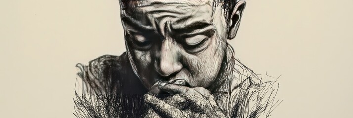 A contemplative portrait of a person deep in thought, showcasing emotion and introspection.