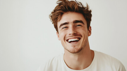 Obraz premium Happy Young Man Smiling Portrait White Background