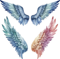 Fototapeta premium Watercolor angel wings isolated on white background