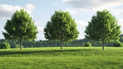 Obraz premium Three lush green trees on a sunny day.