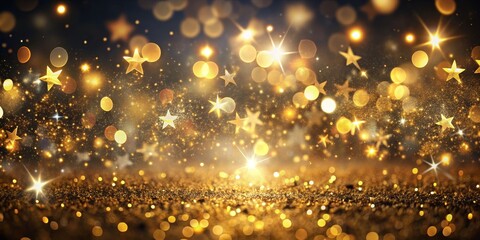 Fototapeta premium Golden Glitter with Stars and Lights, Bokeh, Festive ,Celebration