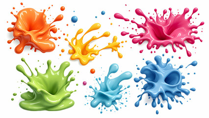 Colored ink splash set isolated on white