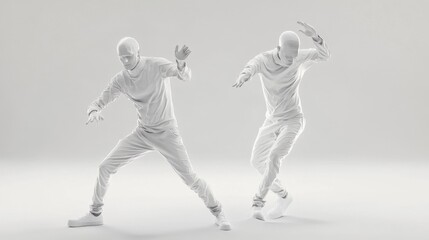 Obraz premium Two dancers in white performing dynamic moves.