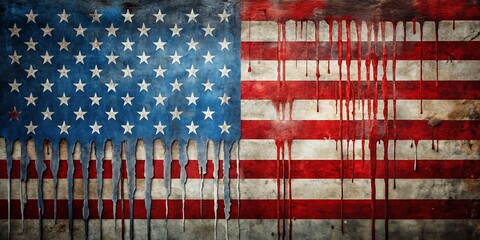 Distressed American Flag with Red Drips, Patriotism, Symbolism , American Flag, Patriotism, Symbolism