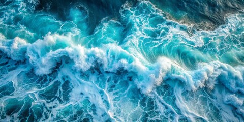 Fototapeta premium Aerial View of Turquoise Ocean Waves, Ocean, Waves