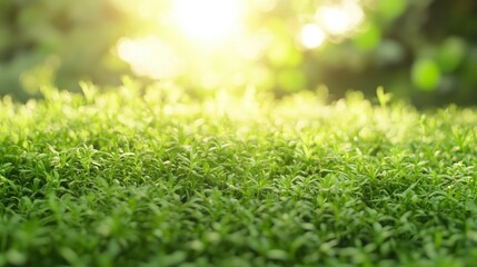Naklejka premium Vibrant green grass illuminated by sunlight