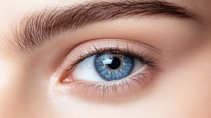 Obraz premium Close-Up of a Beautiful Blue Eye with Perfect Skin and Eyebrow Detail