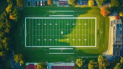 Aerial View of a Green Football Field with Markings