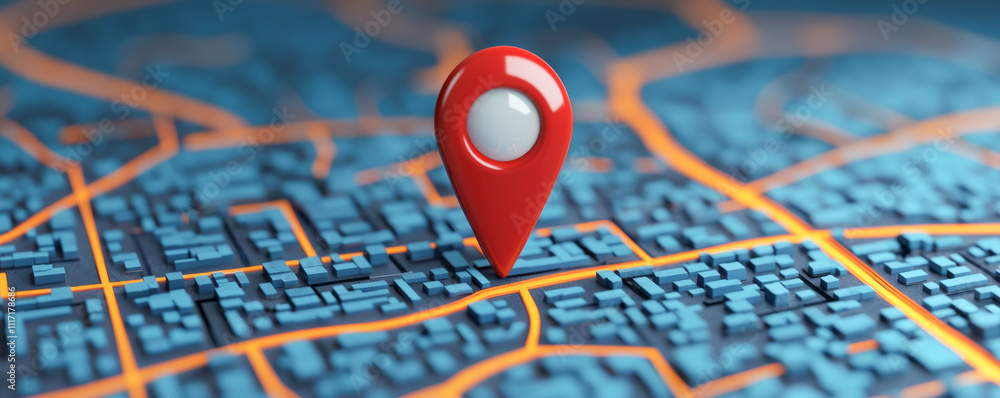 Poster detailed close-up of a location pin on a vibrant digital map interface.