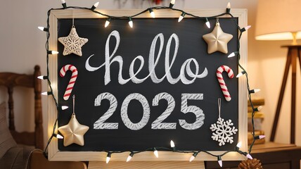 Hello 2025 wording in chalkboard