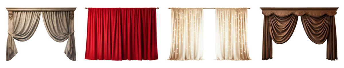 PNG Curtains in various styles set on transparent background