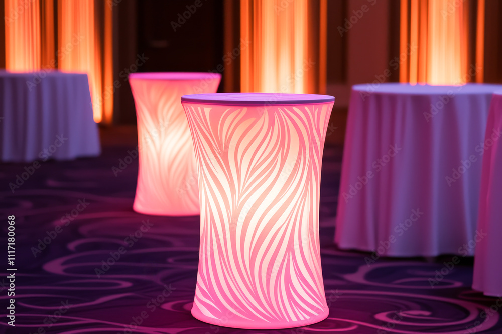 Poster elegant illuminated tables create a vibrant atmosphere for events and gatherings.