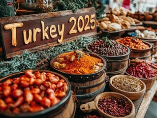 Vibrant Display of Turkish Spices at Market or Store - 2025 Specialty Items