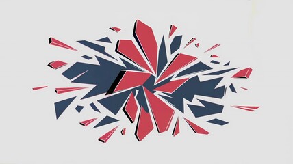 Fototapeta premium Fractured Geometric Shapes in Red and Blue on White Background. Fractured Red and Blue Geometry Illustration
