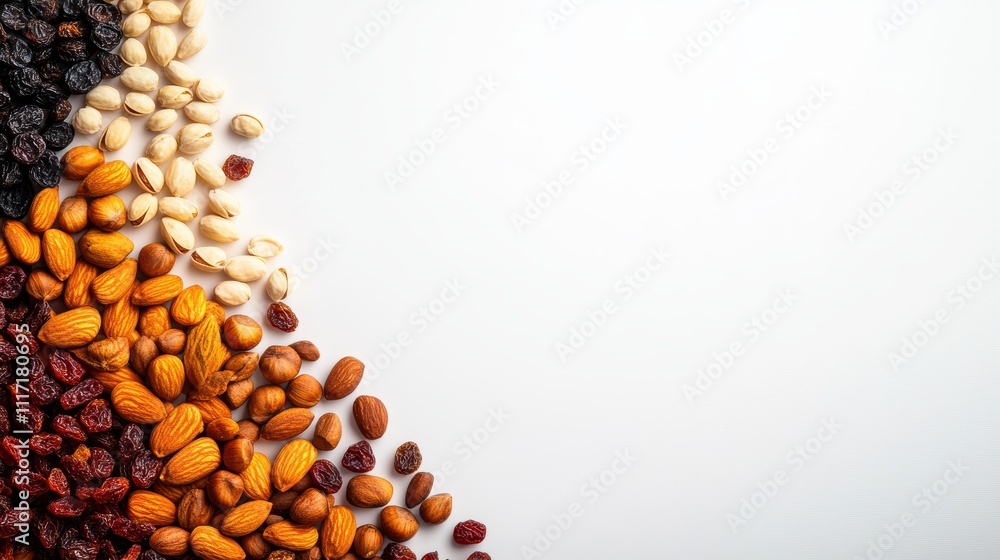 Aufkleber a colorful assortment of various nuts and seeds arranged in a gradient pattern against a blank backg