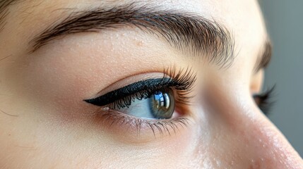 Fototapeta premium Close-Up of an Elegant Eye with Bold Eyeliner and Natural Lashes
