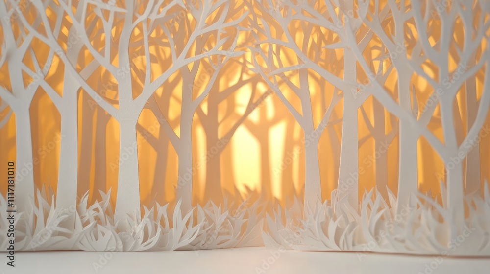 Aufkleber enchanted paper forest with illuminated background creating a dreamlike atmosphere of tranquility an