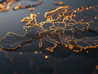 3D illustration of crossborder payment networks with glowing digital pathways, international financial connectivity
