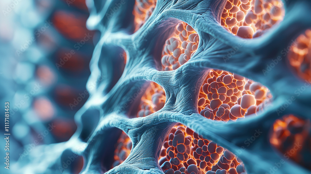 Poster close-up of intricate cellular structures highlighting complex patterns.
