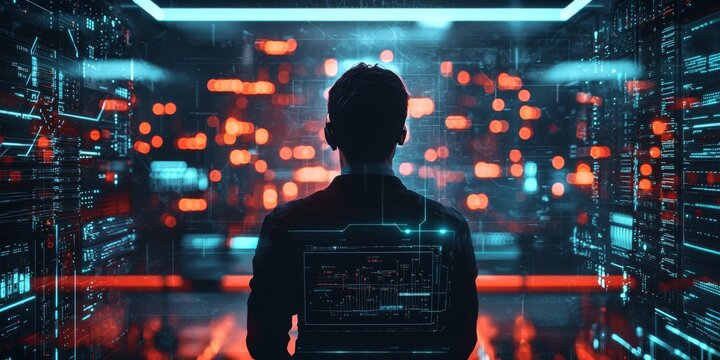 Cybersecurity Professional Monitoring Network Data Server Room High Resolution Image