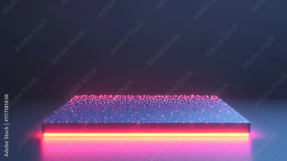 Poster futuristic glowing surface with neon edges and abstract design elements.