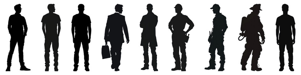 PNG Simple people silhouette set on transparent background
