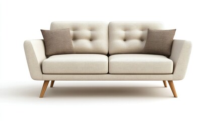 Modern Designer Sofa with Cushions in Neutral Tones and Fabric