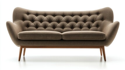 Fototapeta premium Elegant Mid-Century Modern Sofa with Button Tufts and Wooden Legs