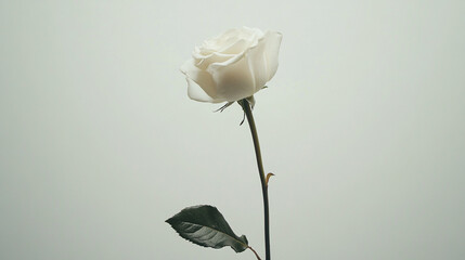 Single White Rose  Elegant Minimalist Flower  Botanical Photography