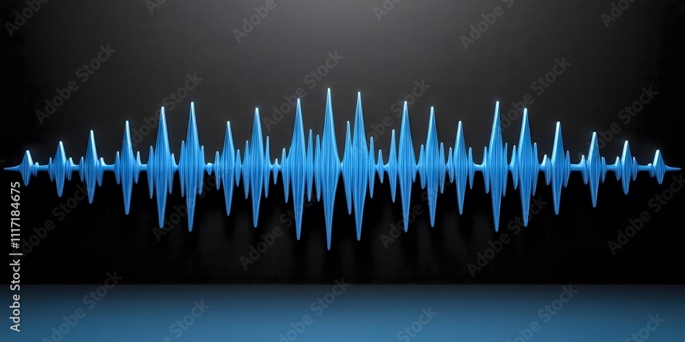 Poster abstract blue sound waves visual: a mesmerizing audio frequency display against a dark backdrop. cap
