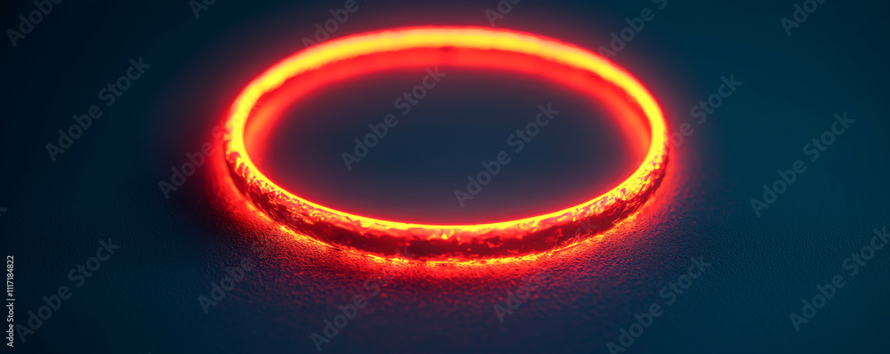 Poster illuminated neon ring in vibrant red with a smooth gradient effect on a dark background.