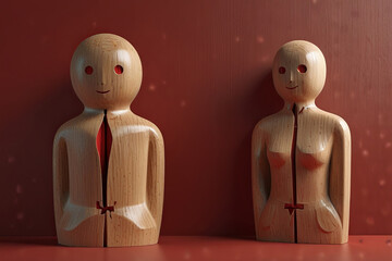 Obraz premium Wooden Figures Leading a Crowd of People 