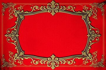 Vintage Ornate Frame on Distressed Red Background.generative AI
