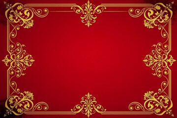 Vintage Ornate Frame on Distressed Red Background.generative AI
