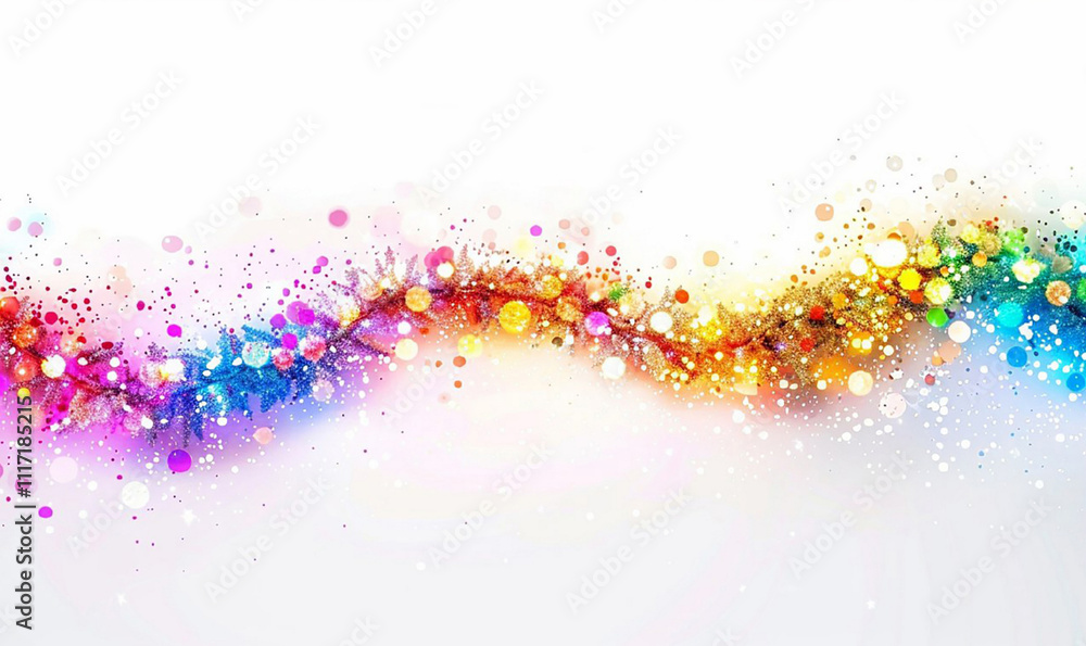 Poster a colorful line of dots and circles on a white background. the dots and circles are of different col