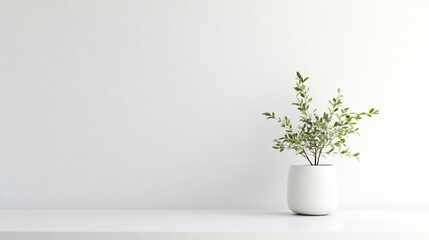 Minimalist White Potted Plant on Shelf