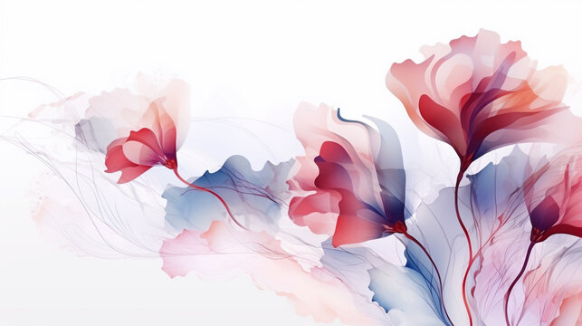 Fototapeta Abstract art background foliage Luxury minimal background 3d photo of abstract background made with Luxury art background with delicate transparent pink, yellow flowers in watercolor transparent styl 