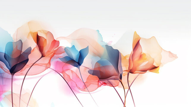 Fototapeta Abstract art background foliage Luxury minimal background 3d photo of abstract background made with Luxury art background with delicate transparent pink, yellow flowers in watercolor transparent styl 