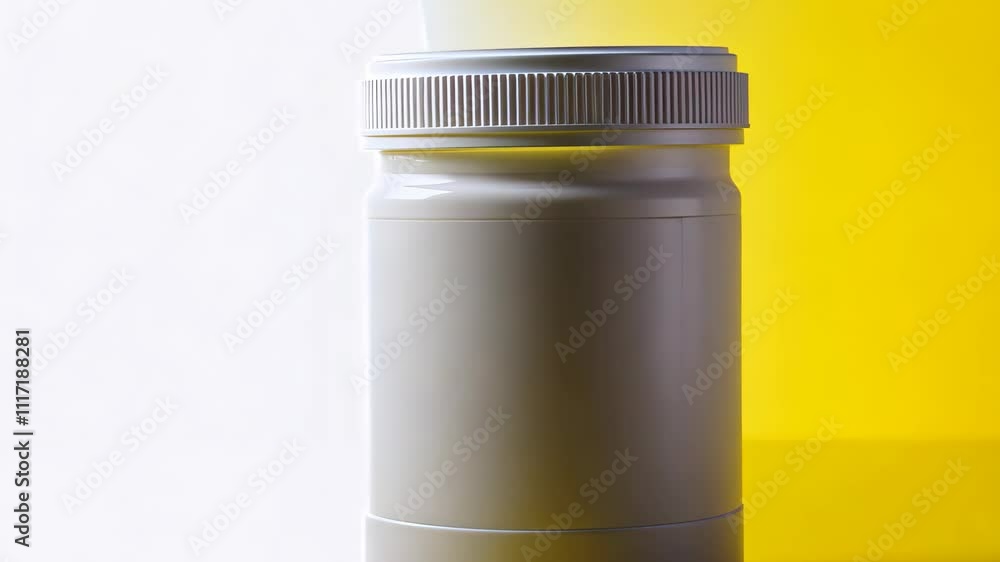 Poster container of liquid substance placed against a contrasting background showcasing its texture and sha