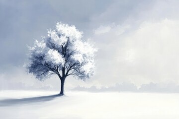 A solitary tree in a snowy landscape, evoking tranquility and winter beauty.