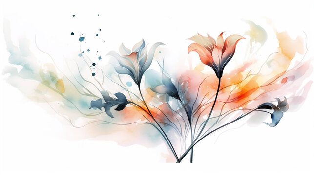 Fototapeta Abstract art background foliage Luxury minimal background 3d photo of abstract background made with Luxury art background with delicate transparent pink, yellow flowers in watercolor transparent styl 